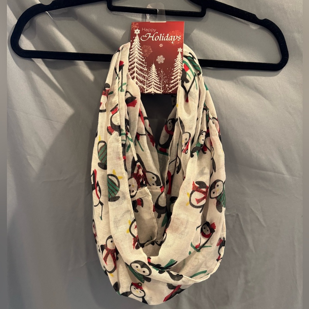Holiday Penguin Print Infinity Scarf